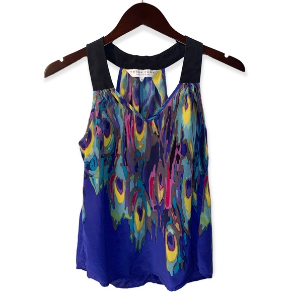TRINA TURK Peacock Print Silk Racerback Tank - Picture 2 of 10